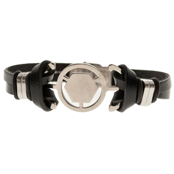 Pulsera negra cuero y acero quirurgico Mod 15