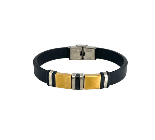 Pulsera cuero y acero quirurgico mod 052