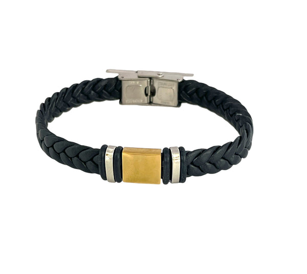 Pulsera cuero y acero quirurgico mod 054