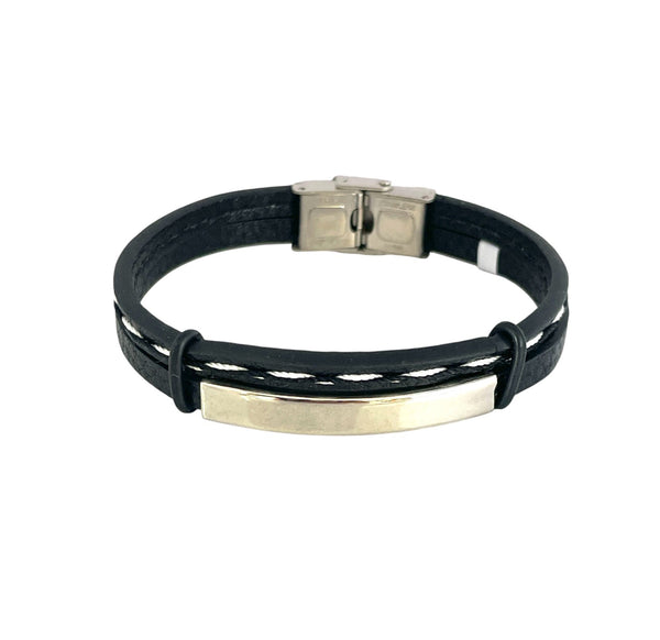 Pulsera cuero y acero quirurgico mod 056