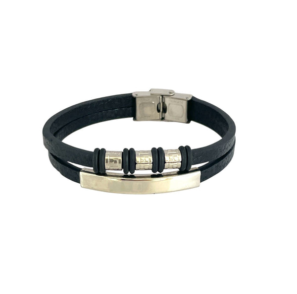 Pulsera cuero y acero quirurgico mod 057