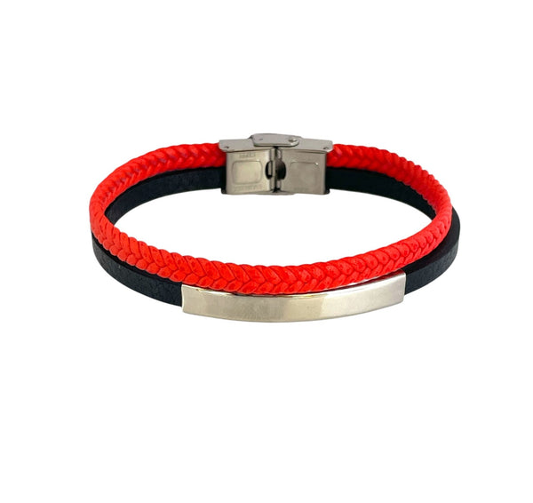 Pulsera cuero y acero quirurgico mod 058