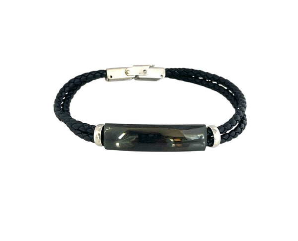 Pulsera cuero y acero quirurgico mod 059