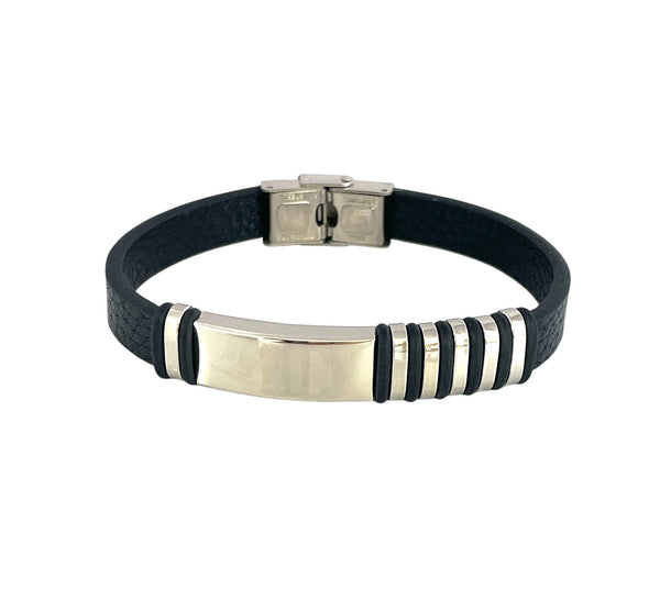 Pulsera cuero y acero quirurgico mod 061