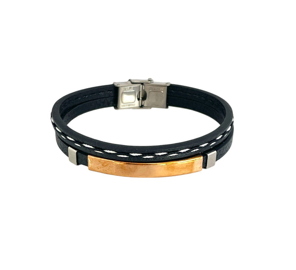 Pulsera cuero y acero quirurgico mod 062