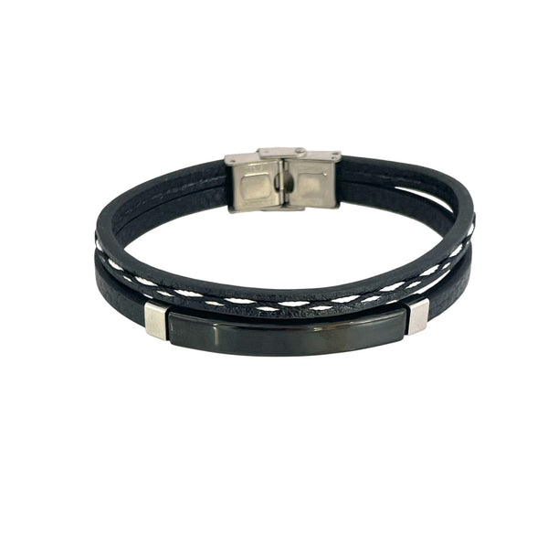 Pulsera cuero y acero quirurgico mod 063