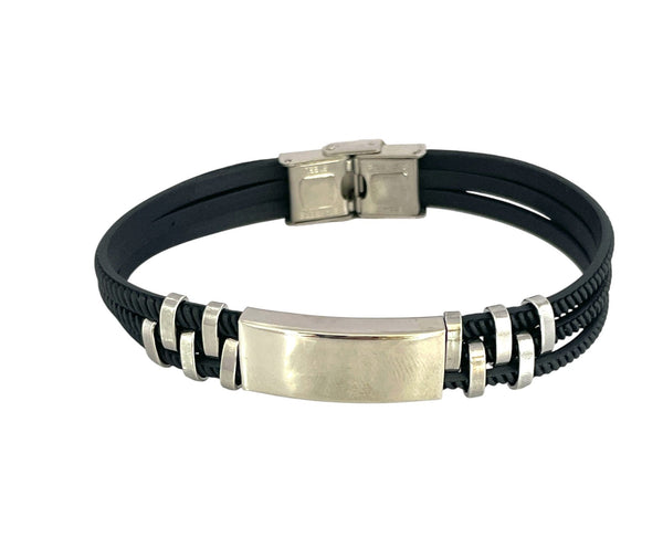 Pulsera cuero y acero quirurgico mod 064