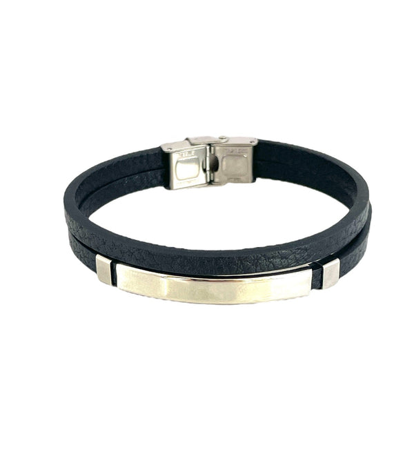 Pulsera cuero y acero quirurgico mod 065