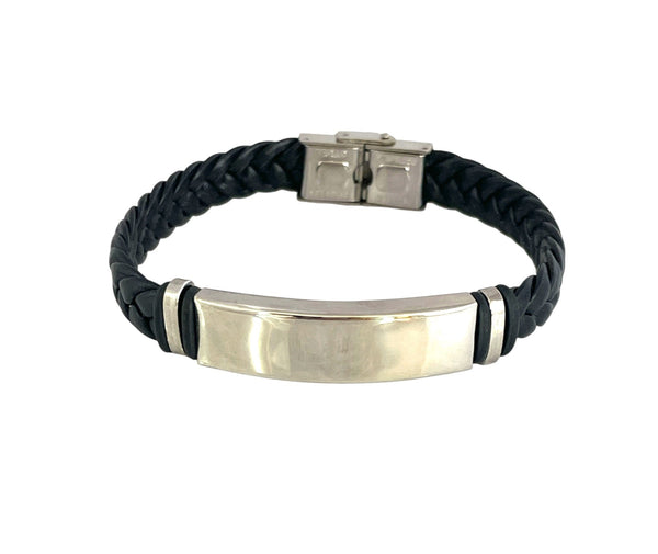 Pulsera cuero y acero quirurgico mod 066