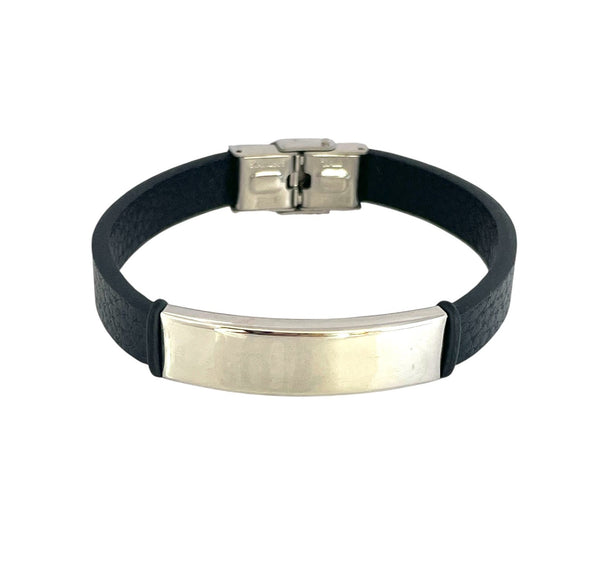 Pulsera cuero y acero quirurgico mod 067