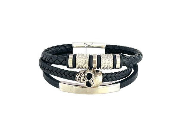 Pulsera cuero y acero quirurgico mod 068