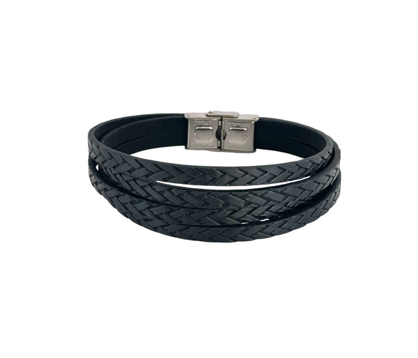 Pulsera cuero y acero quirurgico mod 069