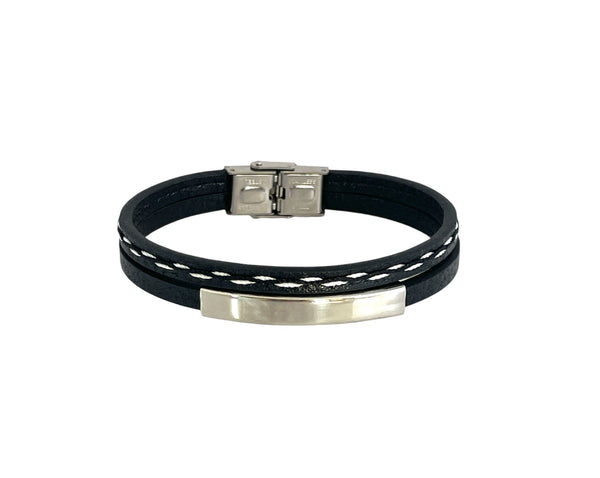 Pulsera cuero y acero quirurgico mod 070