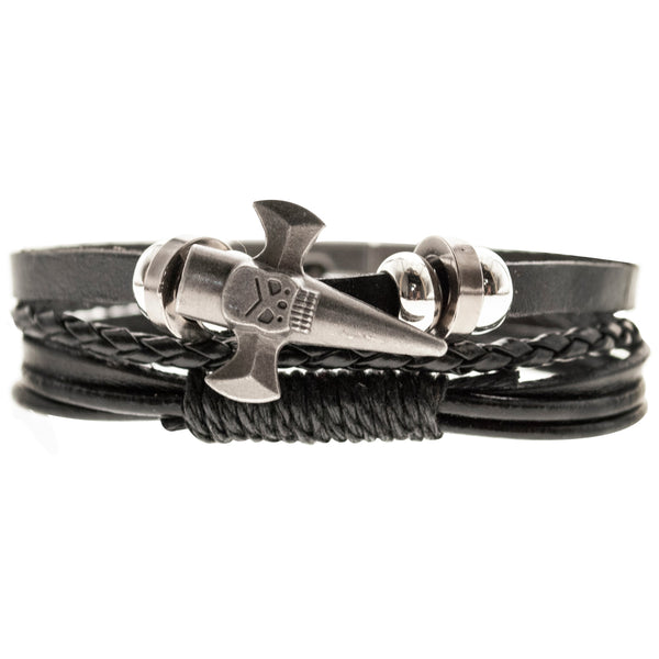Pulsera negra cuero eco y Alloy Mod 04