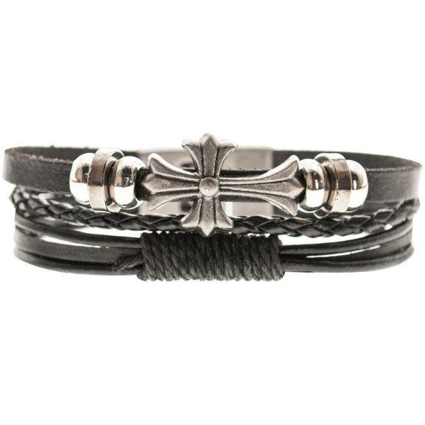 Pulsera negra cuero eco y Alloy Mod 05
