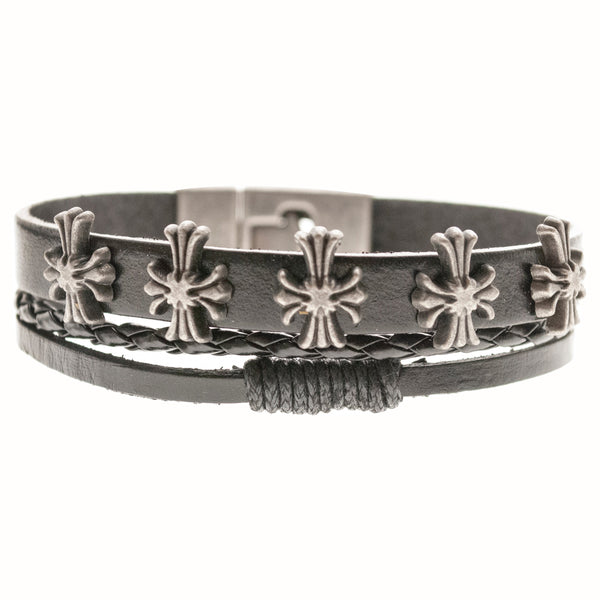 Pulsera negra cuero eco y Alloy Mod 07