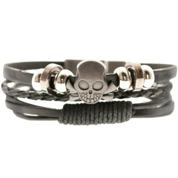 Pulsera negra cuero eco y Alloy Mod 08